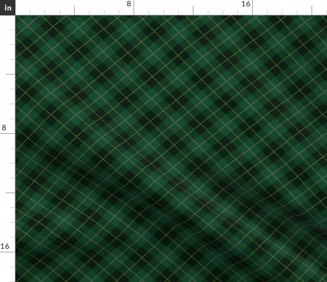 Micro Dark Green with Yellow Line Seasonal Christmas  Tartan Check Plaid Fabric
