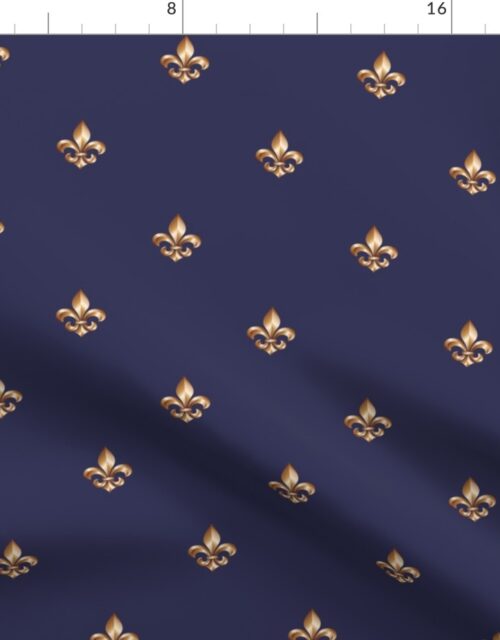 Micro Gold Fleur de Lis on Royal Blue Fabric