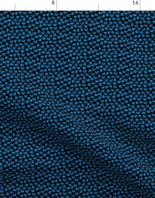 Micro Grinning Halloween Blue Faces on Black Fabric