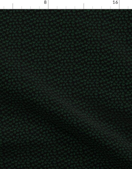Micro Grinning Halloween Green Faces on Black Fabric