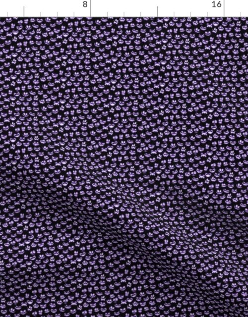 Micro Grinning Halloween Purple Faces on Black Fabric