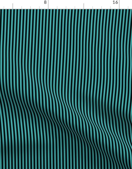 Micro Thin Halloween Stripes in Aqua and  Black Fabric