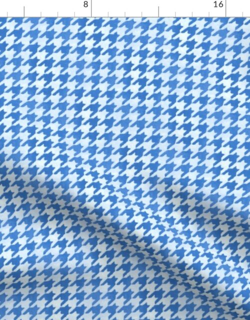 Mid Blue and White Handpainted Houndstooth Check Watercolor Pattern Fabric