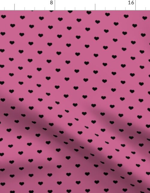Mini Black Color Valentines Polkadot Love Hearts on Peony Background Fabric