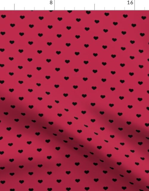 Mini Black Love Heart Polka Dots on Viva Magenta Fabric