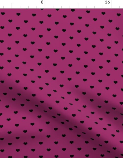 Mini Black Valentines Polkadot Love Hearts on Berry Background Fabric