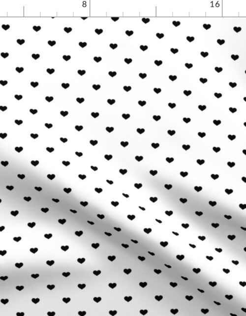 Mini Black Valentines Polkadot Love Hearts on White Background Fabric