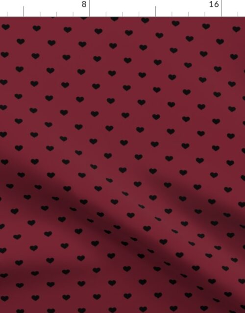 Mini Black Valentines Polkadot Love Hearts on Wine Background Fabric
