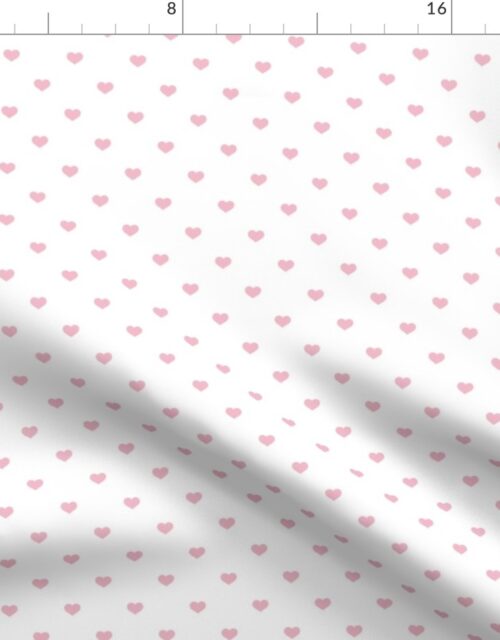 Mini Blush Pink Valentines Polkadot Love Hearts on White Background Fabric
