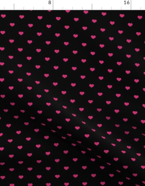 Mini Bubble Gum Color Valentines Polkadot Love Hearts on Black Background Fabric