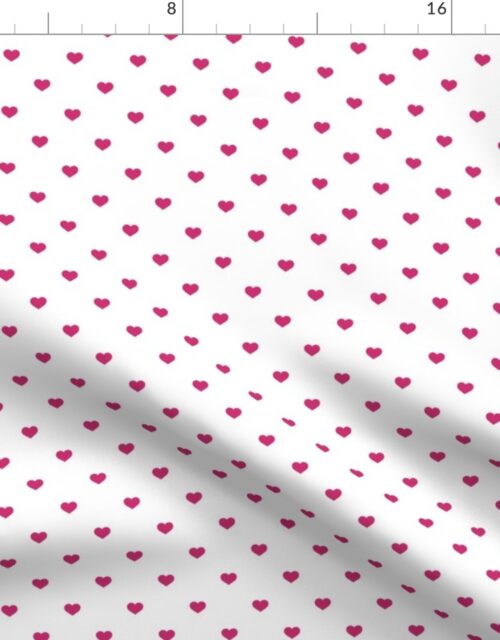 Mini Bubble Gum Pink Color Valentines Polkadot Love Hearts on White Background Fabric