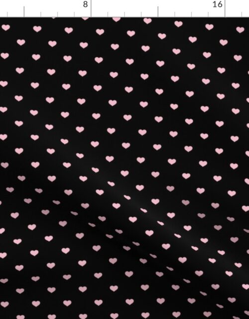 Mini Cotton Candy Pink Valentines Polkadot Love Hearts on Black Background Fabric
