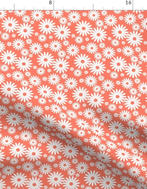 Mini Daisies in Neon Coral and White Fabric