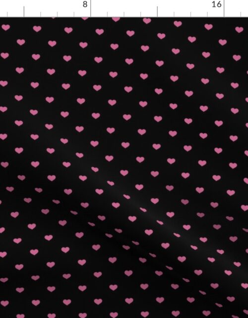 Mini Peony Color Valentines Polkadot Love Hearts on Black Background Fabric