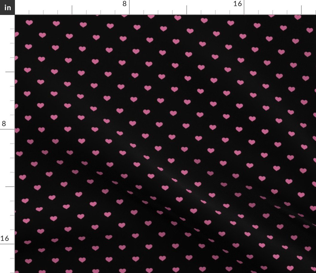 Mini Peony Color Valentines Polkadot Love Hearts on Black Background Fabric