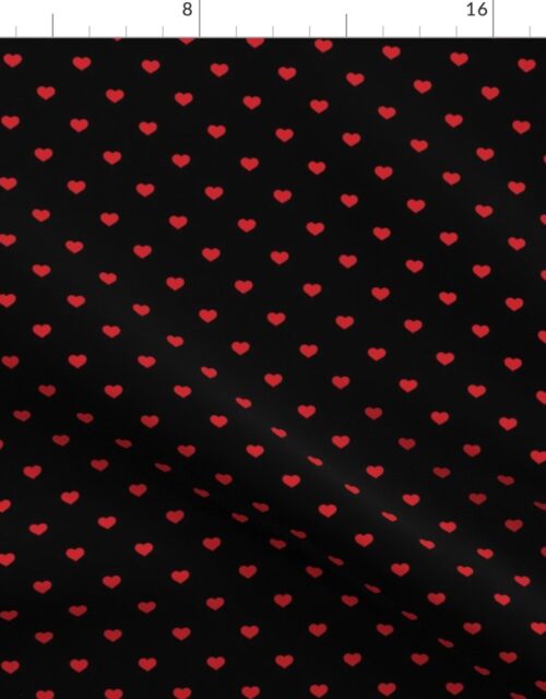 Mini Poppy Red Valentines Polkadot Love Hearts on Black Background Fabric
