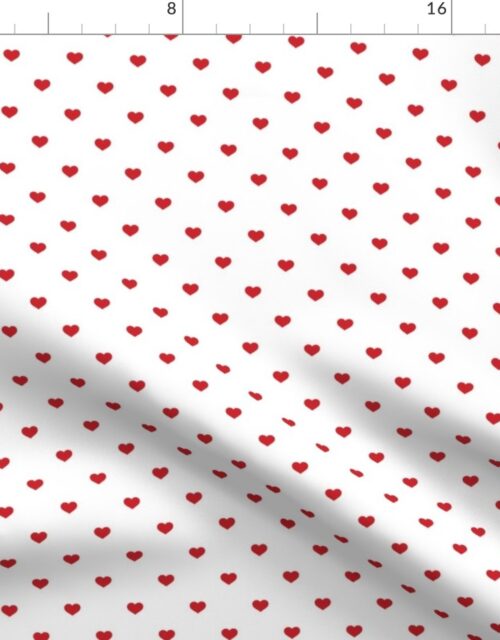 Mini Poppy Red Valentines Polkadot Love Hearts on White Background Fabric