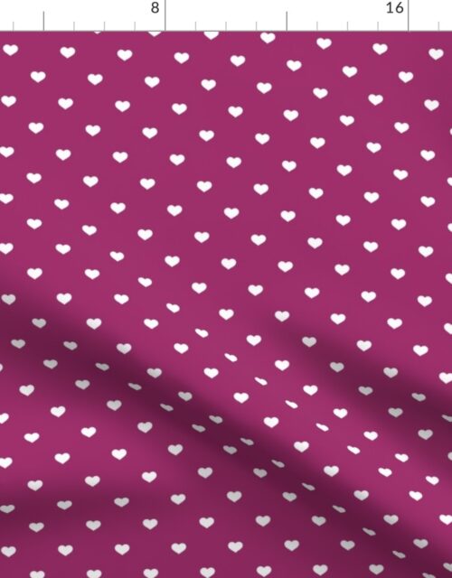 Mini White Valentines Polkadot Love Hearts on Berry Background Fabric