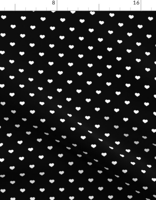 Mini White Valentines Polkadot Love Hearts on Black Background Fabric