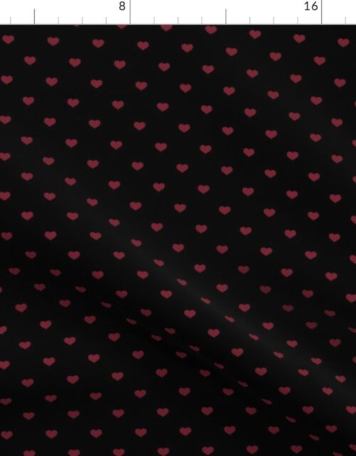 Mini Wine Color Valentines Polkadot Love Hearts on Black Background Fabric