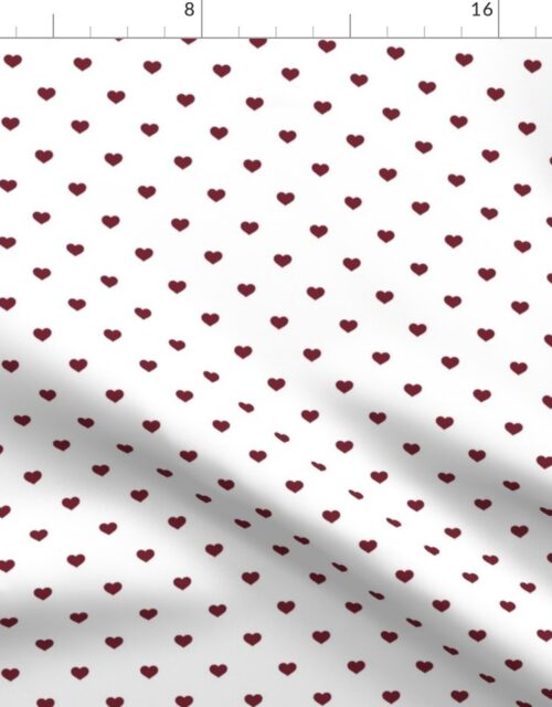 Mini Wine Color Valentines Polkadot Love Hearts on White Background Fabric