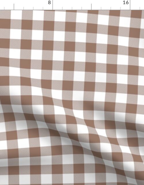 Mocha Brown and White Gingham Check Squares Fabric
