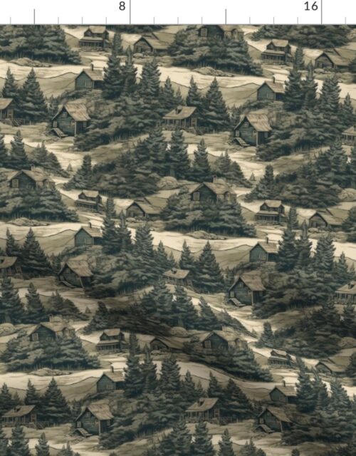 Montana Treescape Evergreens with Cabins Fabric