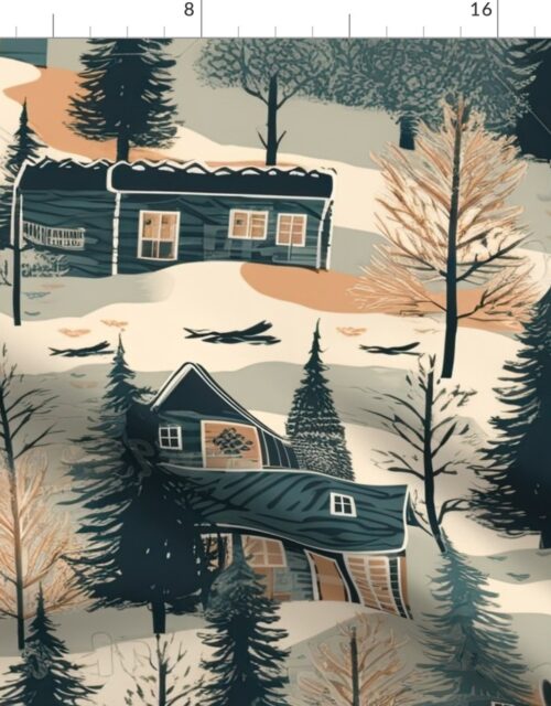 Montana Winter Cabins Montana with Evergreens Fabric