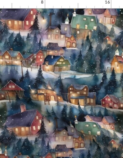 Montana  Christmas at Midnight Street Watercolor Fabric