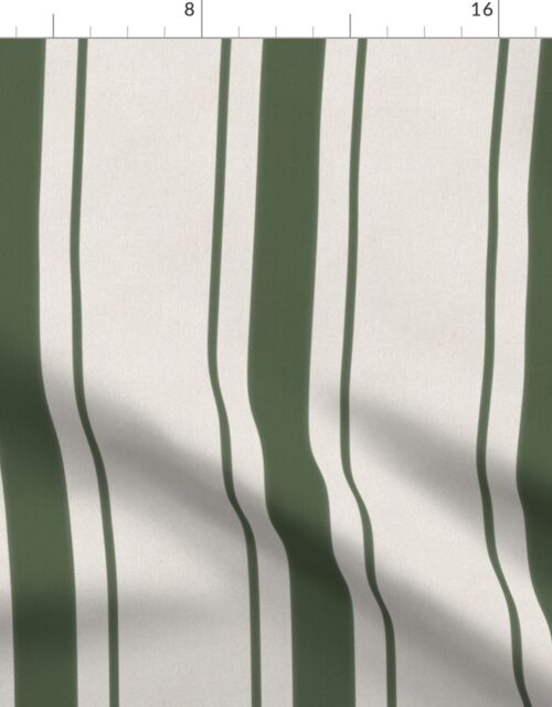 Moss Green Antique Vintage Mattress Ticking Stripe on Cream Fabric