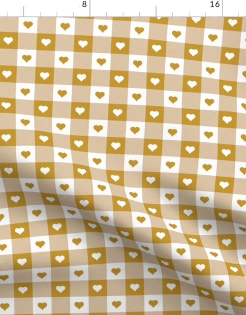 Mustard and White Gingham Valentines Check with Center Heart Medallions in Mustard and White Fabric