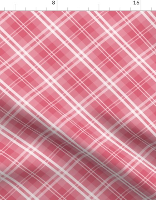 Nantucket Red and White Diagonal Tartan Plaid Check Fabric