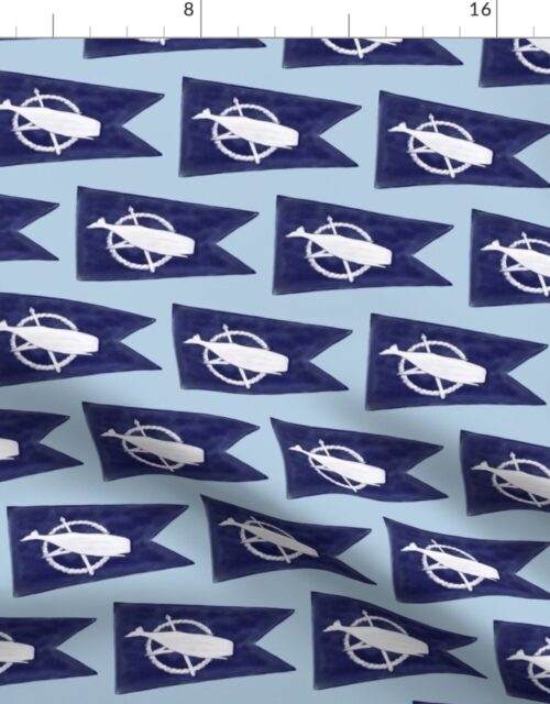 Nantucket Sperm Whale Burgee Flag   Handpainted on Pale Blue Fabric