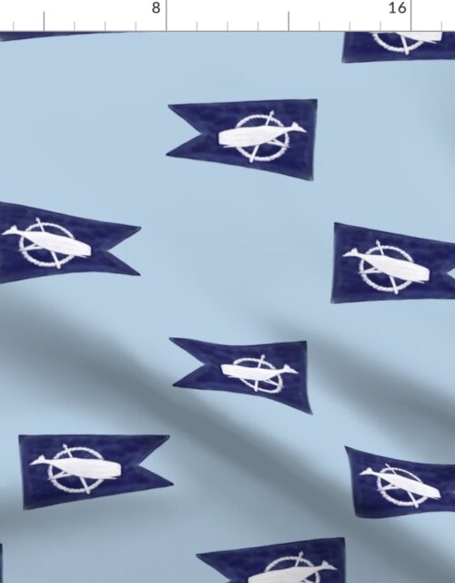 Nantucket Sperm Whale Burgee Flag  on Pale Blue Fabric