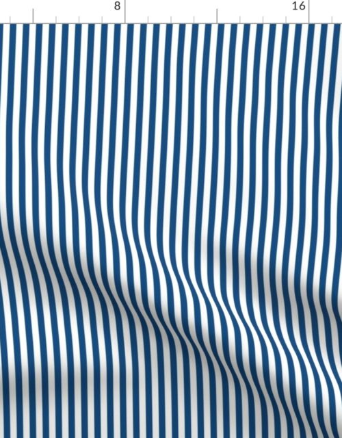 Narrow Vertical  ¼ inch Sailor Stripes in Classic Blue and White Fabric