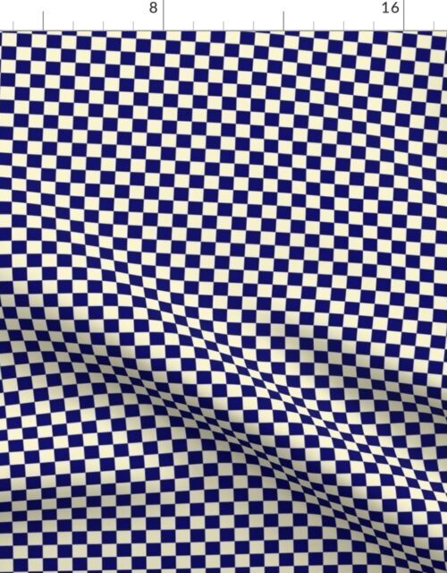 Navy Blue and Cream Checkerboard Squares Fabric