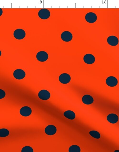 Navy and Neon Orange Jumbo Dots Fabric