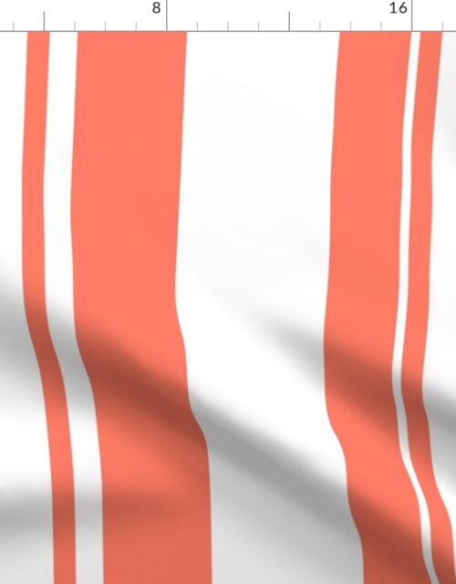 Neon Coral on White Random Width Vertical Barcode Stripes Fabric