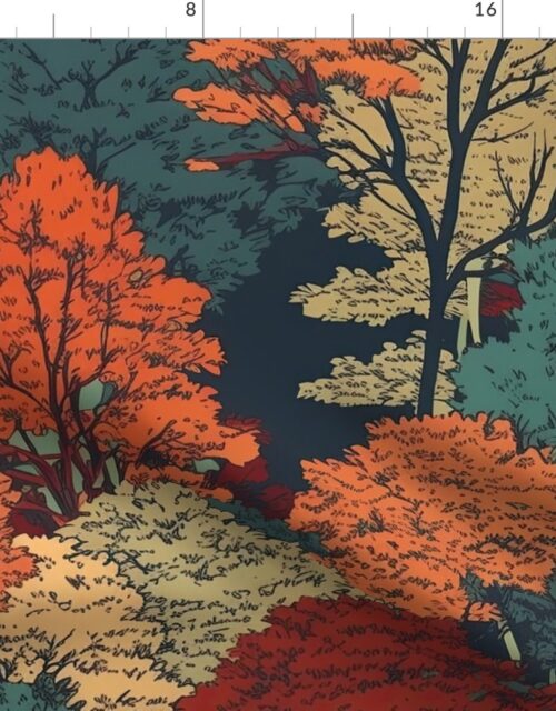 New England Endless Forest Fall Trees Fabric