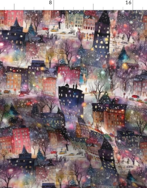 New York City Christmas Street Watercolor Fabric