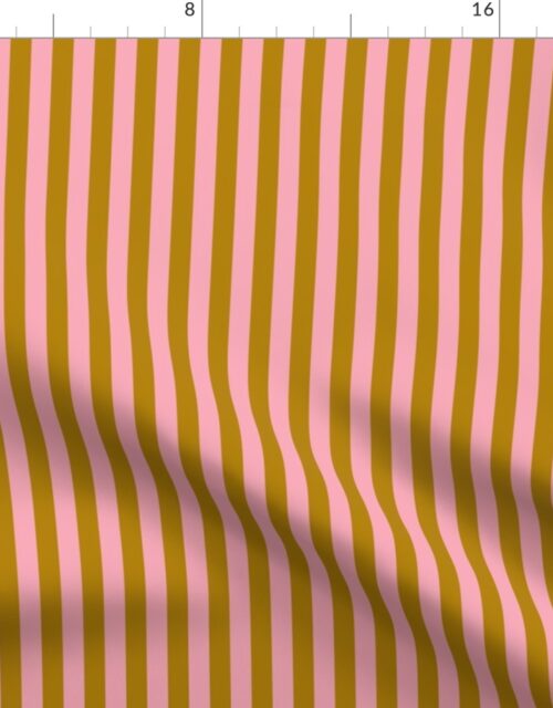 Ochre and Pink 1 /2 Inch Vertical Cabana Stripes Fabric