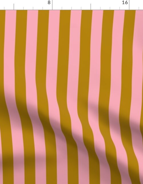 Ochre and Pink 1 Inch Vertical Cabana Stripes Fabric