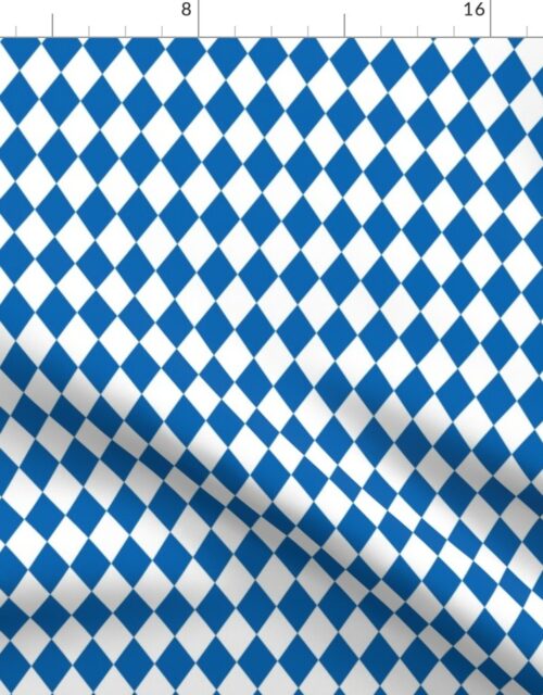 Oktoberfest 1 inch Bavarian Beer House Blue and White Large Diagonal Diamond Pattern Fabric