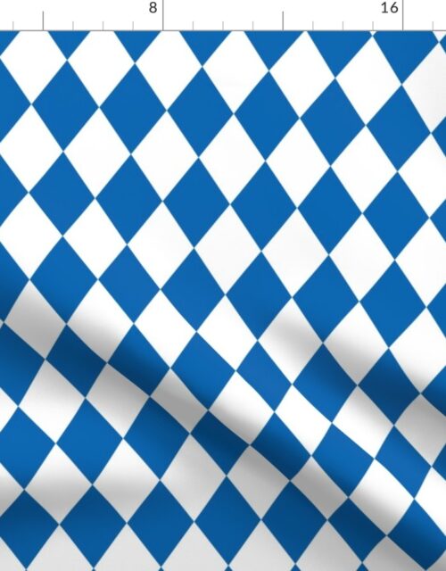 Oktoberfest 2 inch Bavarian Beer House Blue and White Large Diagonal Diamond Pattern Fabric