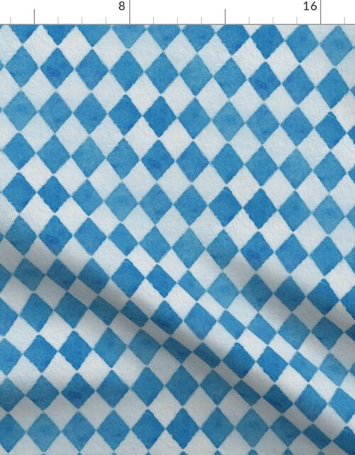 Oktoberfest Bavarian Beer Festival Blue and White Watercolored 1 inch Diagonal Diamond Pattern Fabric