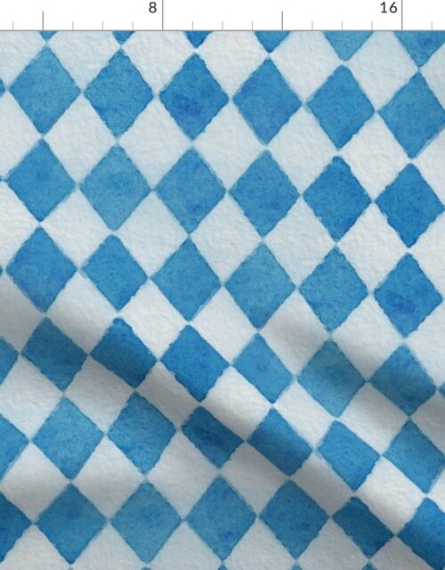Oktoberfest Bavarian Beer Festival Blue and White Watercolored 2 inch Diagonal Diamond Pattern Fabric