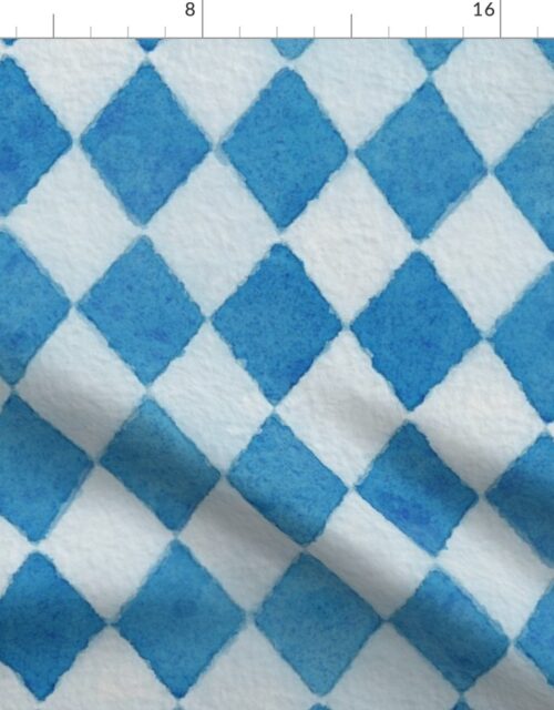 Oktoberfest Bavarian Beer Festival Blue and White Watercolored 3 Inch Diagonal Diamond Pattern Fabric