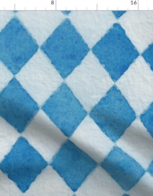 Oktoberfest Bavarian Beer Festival Blue and White Watercolored 4 inch Diagonal Diamond Pattern Fabric