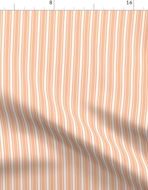 One Inch Mini Mattress Ticking Stripes in White on Peach Fuzz Color of the Year 2024 Fabric