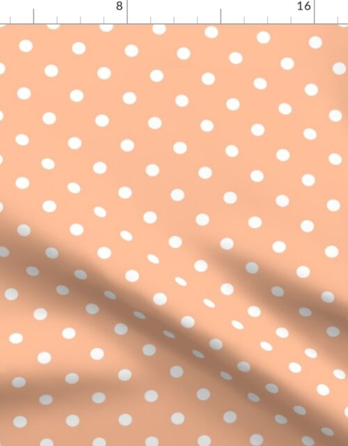 One Inch Polka Dot Spots in Peach Fuzz Color of the Year 2024 and White Fabric